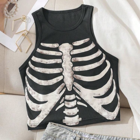 Halloween Ribcage Skeleton Tank Toos - Picture 1 of 1